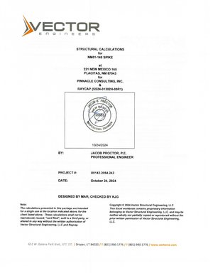 Cover page of the Vector Engineers structural calculations