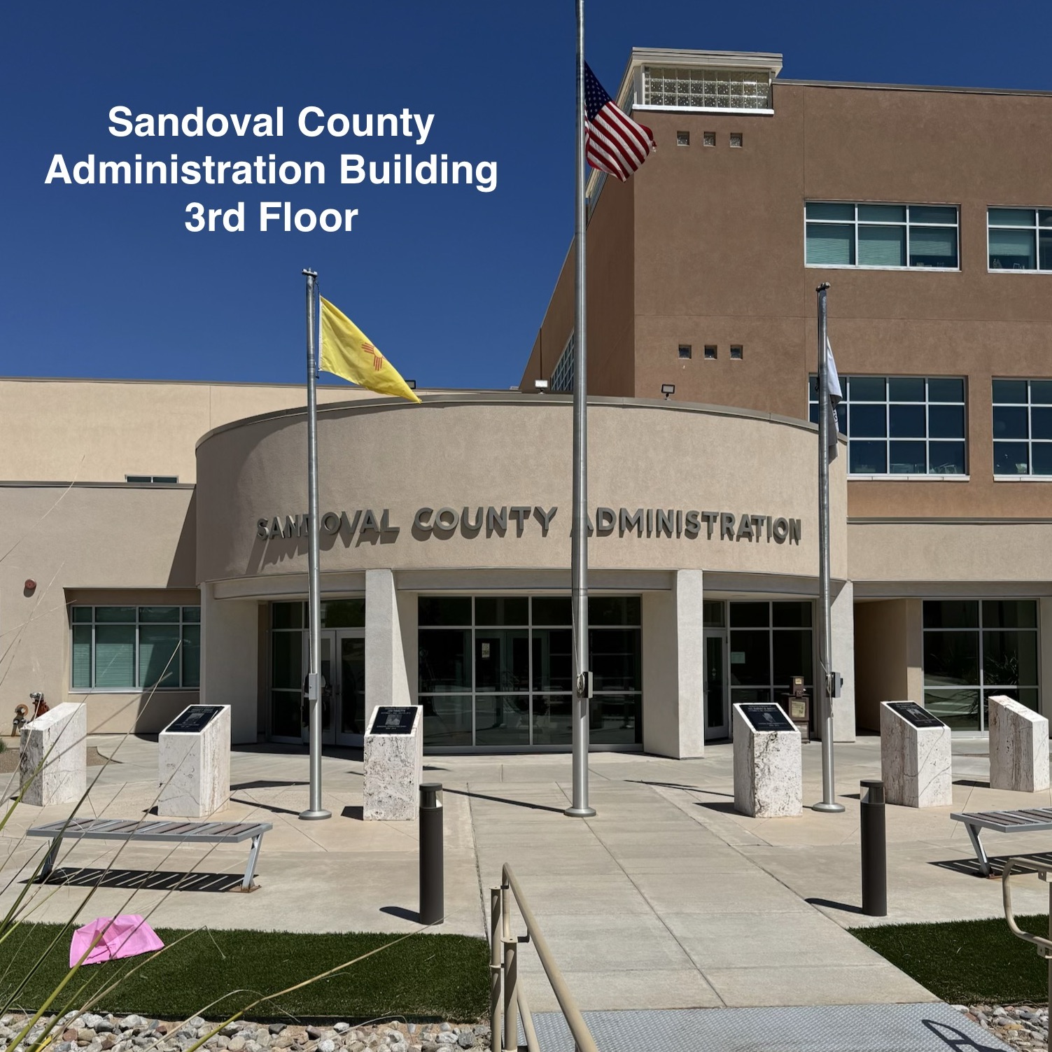 Sandoval County Administration Building — 3rd Floor — front entrance with flags